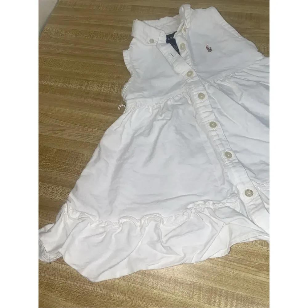 Ralph Lauren White Smocked Tank Shirt Dress 100% Cotton Sz 12M Sleeveless